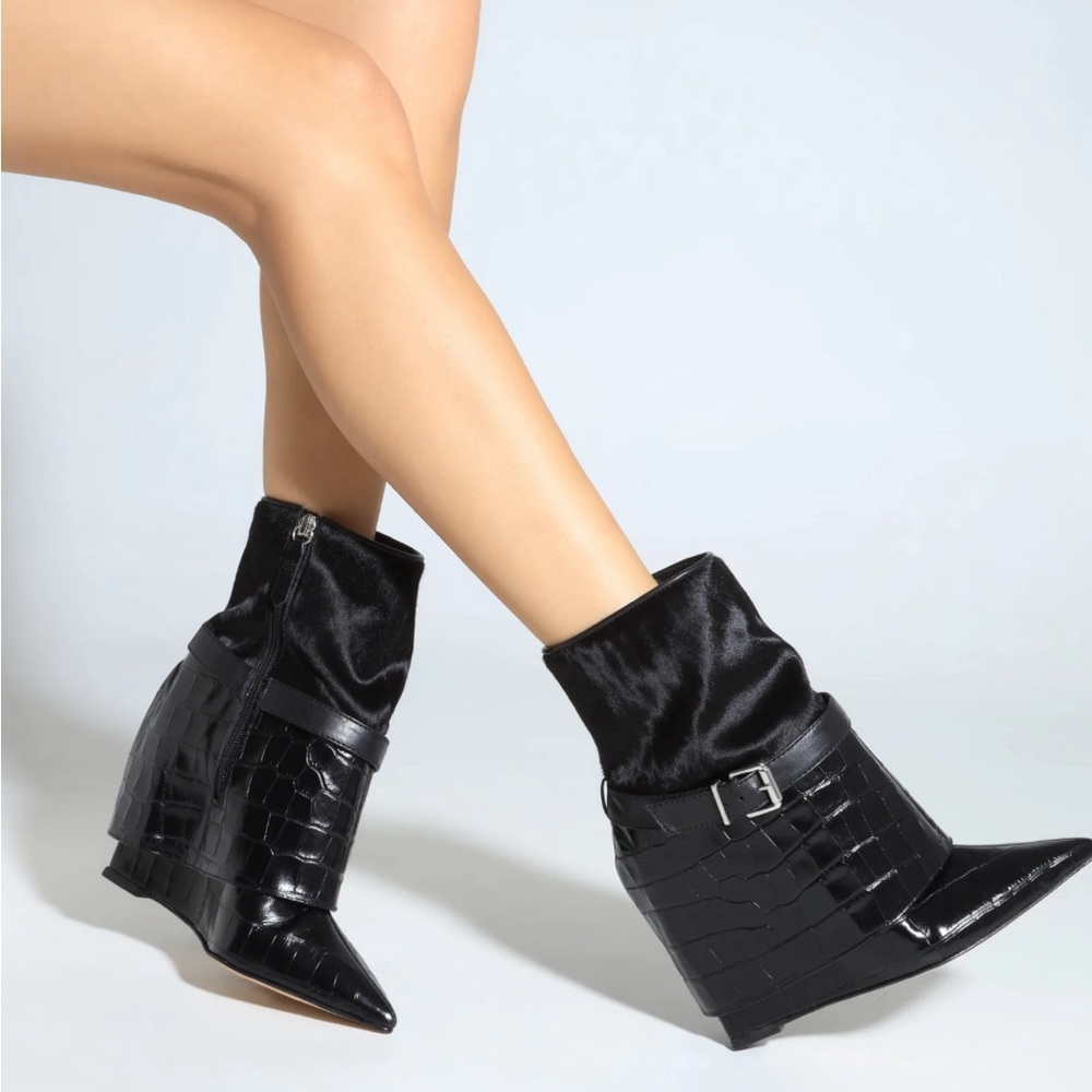 Schutz Crocodile-Embossed Leather Bootie